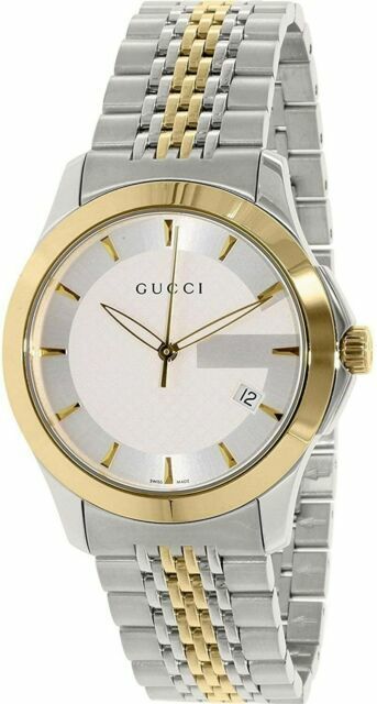 Gucci G Timeless Quartz Silver Dial Two Tone Mesh Bracelet Watch For Men - YA126409