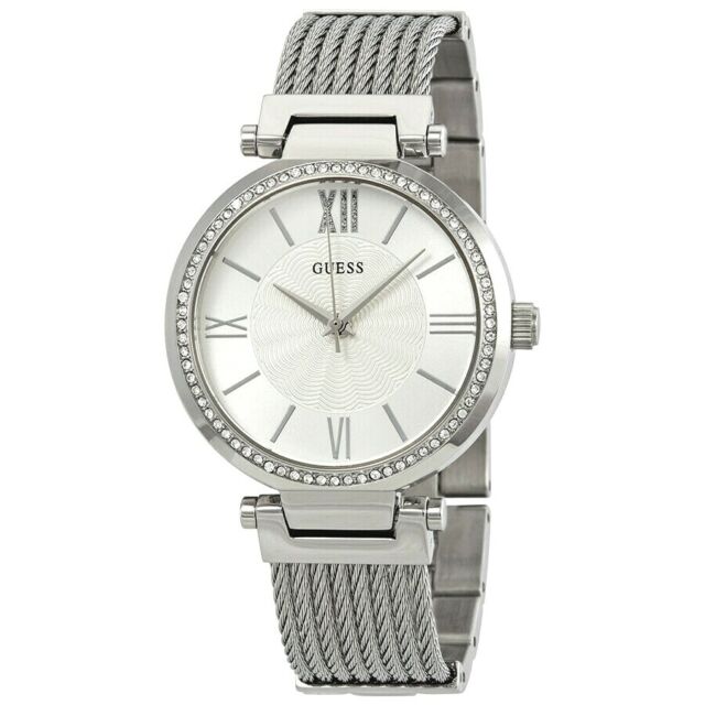 Guess Soho Silver DIal Stainless Steel Mesh Bracelet Watch For Women - W0638L1