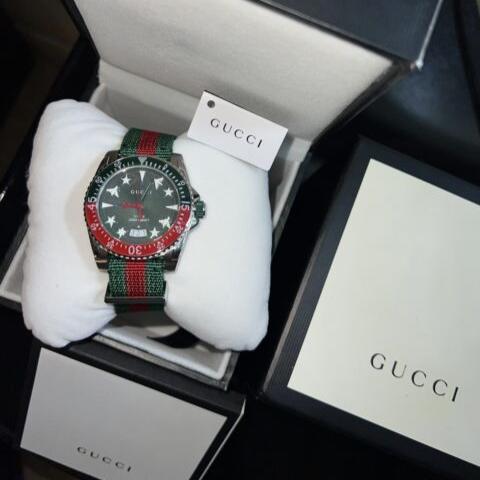 Gucci Dive Quartz Green Dial Two Tone NATO Strap Watch For Men - YA136339