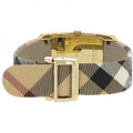 Burberry Pioneer Gold Dial Haymarket Beige Leather Strap Watch for Women - BU9407