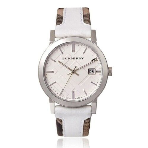 Burberry The City Silver Dial White Leather Strap Watch for Women - BU9019