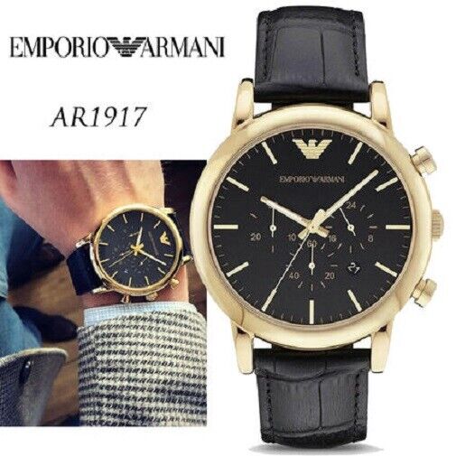 Emporio Armani Luigi Chronograph Black Dial Black Leather Strap Watch For Men - AR1917