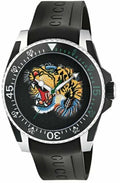 Gucci Dive Embroidered Tiger Motif Black Dial Black Rubber Strap Watch For Men - YA136318