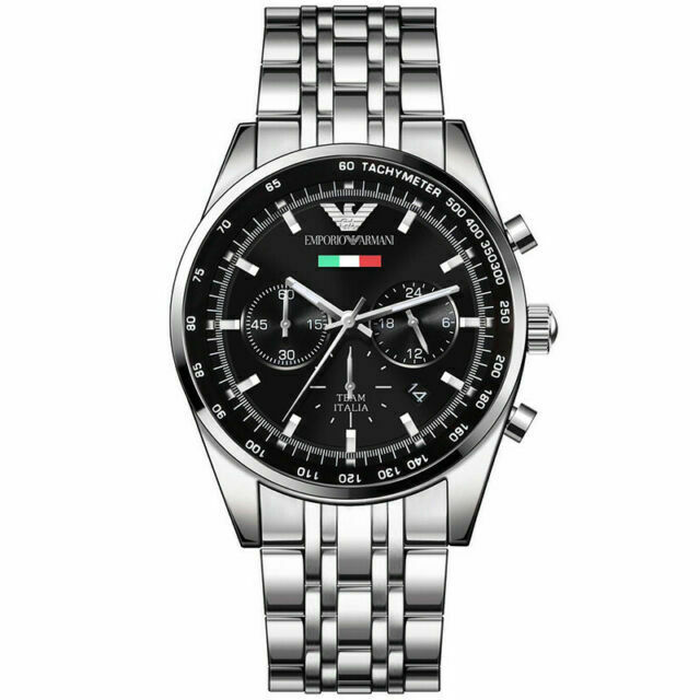 Emporio Armani Sportivo Chronograph Black Dial Silver Steel Strap Watch For Men - AR5984