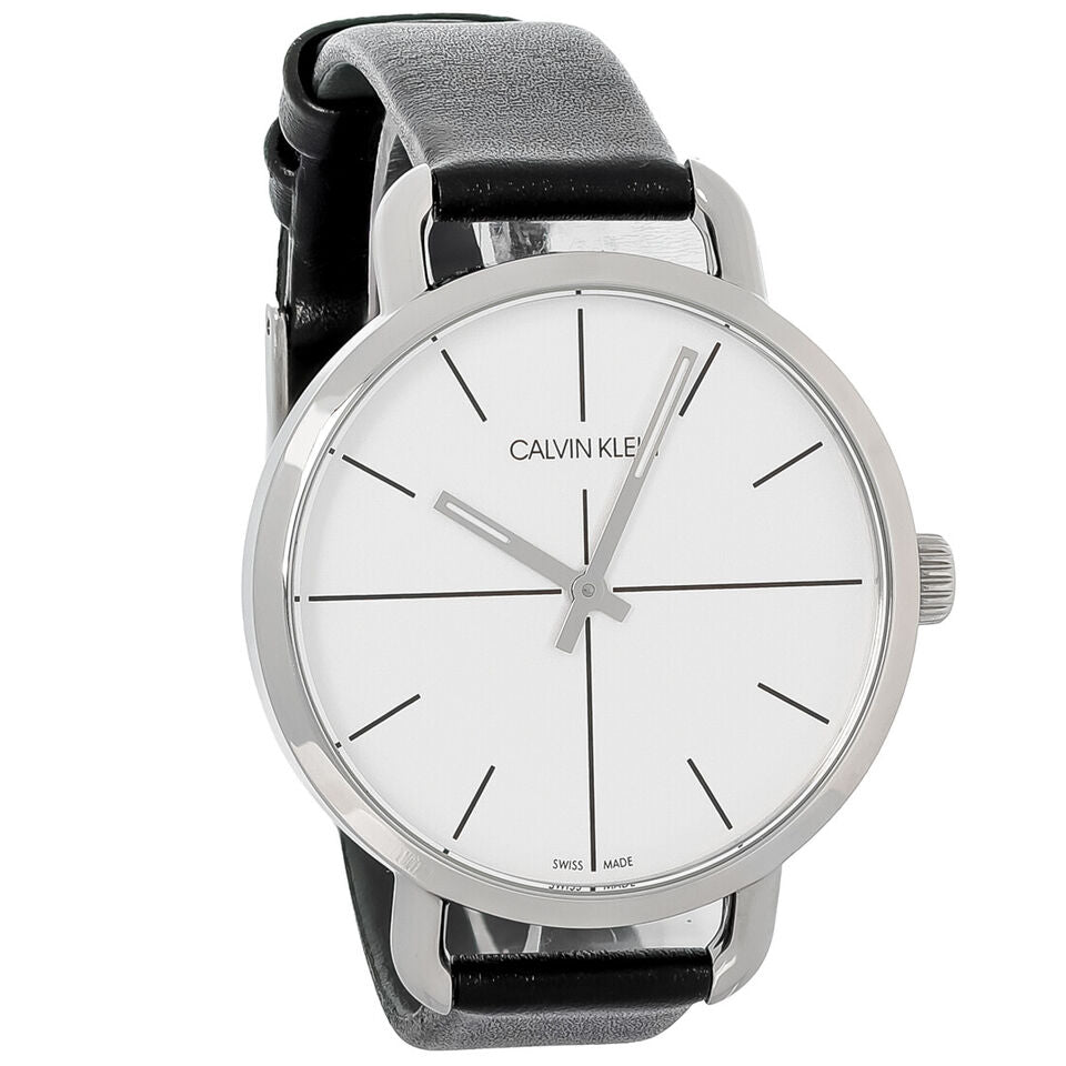 Calvin Klein Evan White Dial Black Leather Strap Watch for Women - K7B231CY