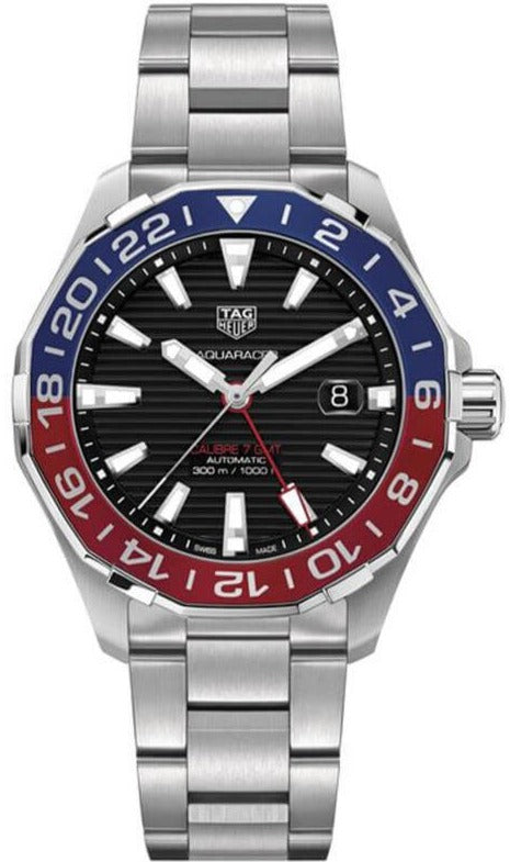 Tag Heuer Aquaracer GMT Caliber 7 Pepsi Black Dial Silver Steel Strap Watch for Men - WAY201F.BA0927