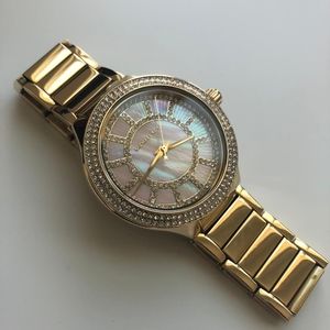 Michael Kors Kerry Mother of Pearl Dial Gold Steel Strap Watch for Women - MK3396