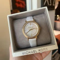 Michael Kors Cinthia Mother of Pearl Dial White Leather Strap Watch for Women - MK2662