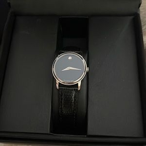 Movado Museum Black Dial Black Leather Strap Watch For Women - 2100004