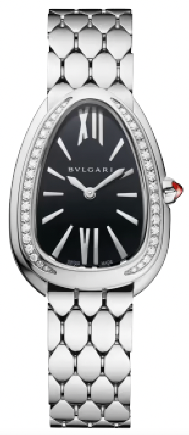 Bvlgari Serpenti Seduttori Diamonds Black Dial Silver Steel Strap Watch for Women - SERPENTI103449