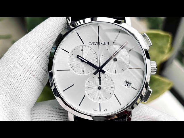 Calvin Klein Posh Silver Dial Black Leather Strap Watch for Men - K8Q371C6