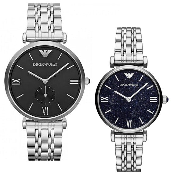 Emporio Armani Retro Black Dial Silver Steel Strap Watch For Men - AR1676