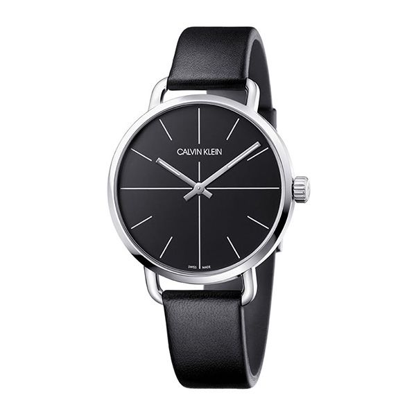 Calvin Klein Even Black Dial Black Leather Strap Watch for Women  - K7B231CZ