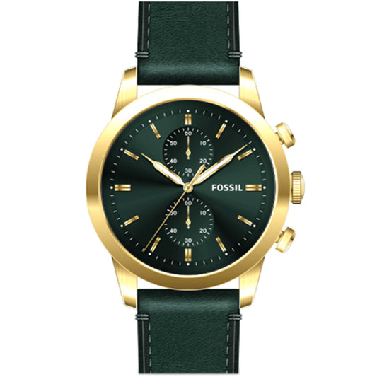 Fossil Townsman Chronograph Green Dial Green Leather Strap Watch for Men - FS5599
