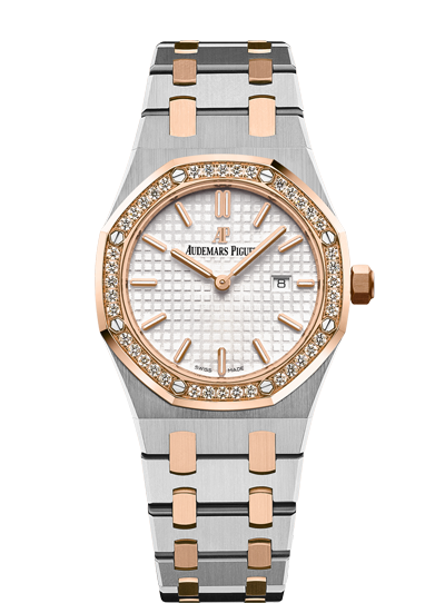 Audemars Piguet Royal Oak Quartz Diamonds White Dial Two Tone Steel Strap Watch for Women - 67651SR.ZZ.1261SR.01