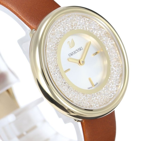 Swarovski Crystalline Pure White Dial Brown Leather Strap Watch for Women - 5275040