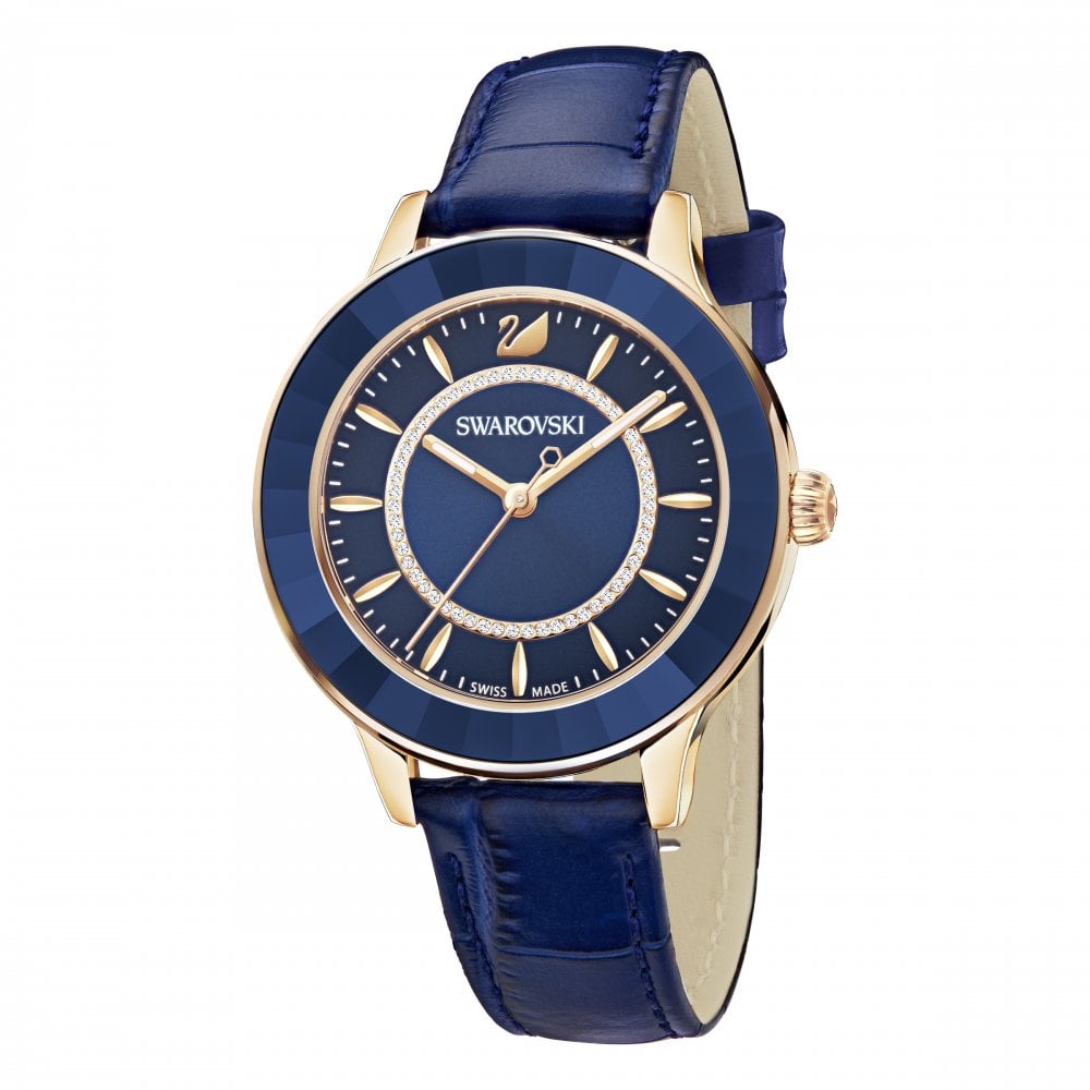 Swarovski Octea Lux Blue Dial Blue Leather Strap Watch for Women - 5414413