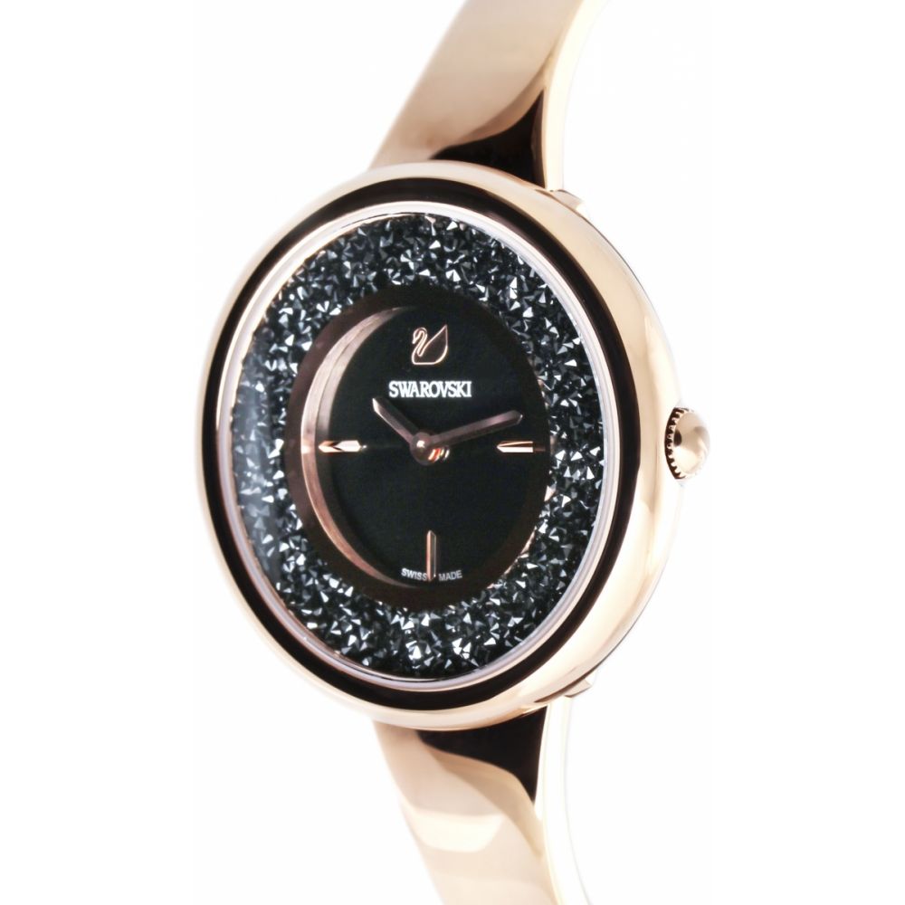 Swarovski Crystalline Pure Black Dial Rose Gold Steel Strap Watch for Women - 5295334