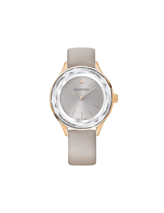 Swarovski Octea Nova Grey Dial Grey Leather Strap Watch for Women - 5295326