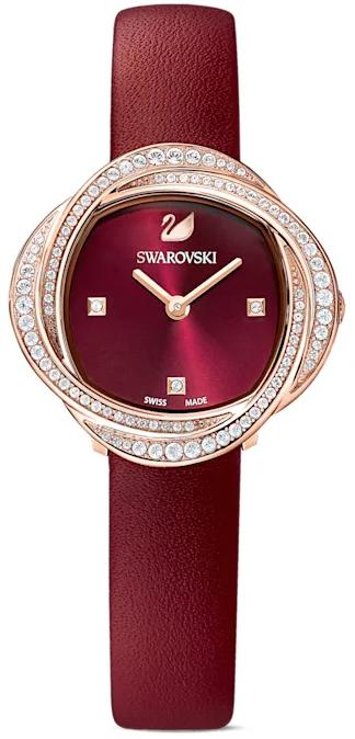 Swarovski Crystal Flower Red Dial Red Leather Strap Watch for Women - 5552780