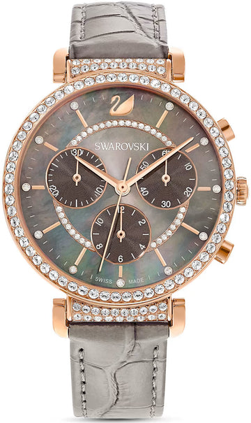 Swarovski Passage Chrono Grey Dial Grey Leather Strap Watch for Women - 5580348