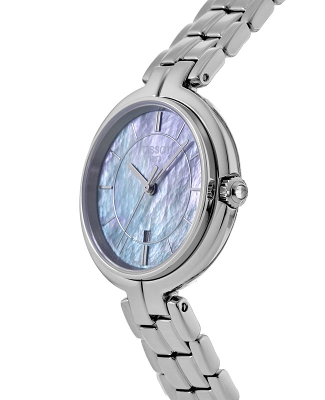 Tissot T Lady Flamingo Mother of Pearl Blue Dial Silver Steel Strap Watch For Women - T094.210.11.121.00