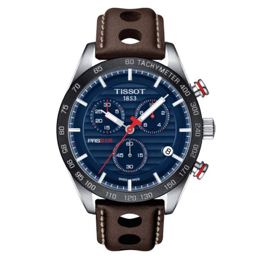 Tissot PRS 516 Chronograph Brown Leather Strap Watch For Men - T100.417.16.041.00