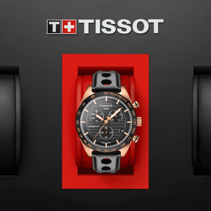 Tissot PRS 516 Chronograph Black Leather Strap Watch For Men - T100.417.36.051.00