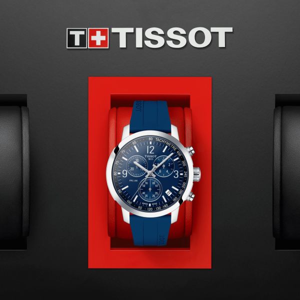 Tissot T Sport PRC 200 Chronograph Blue Rubber Strap Watch For Men - T114.417.17.047.00