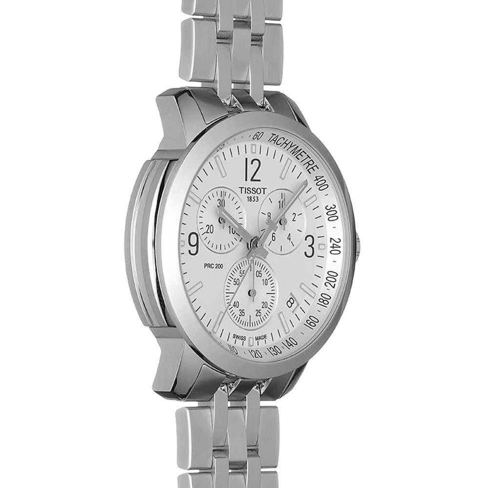 Tissot T Sport PRC 200 Chronograph White Dial Silver Steel Strap Watch For Men - T114.417.11.037.00