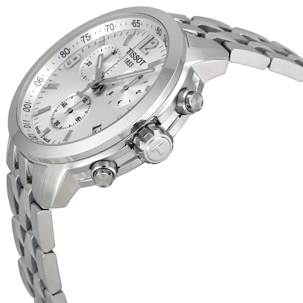 Tissot T Sport PRC 200 Chronograph White Dial Silver Steel Strap Watch For Men - T114.417.11.037.00