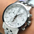 Tissot T Sport PRC 200 Chronograph White Dial Silver Steel Strap Watch For Men - T114.417.11.037.00