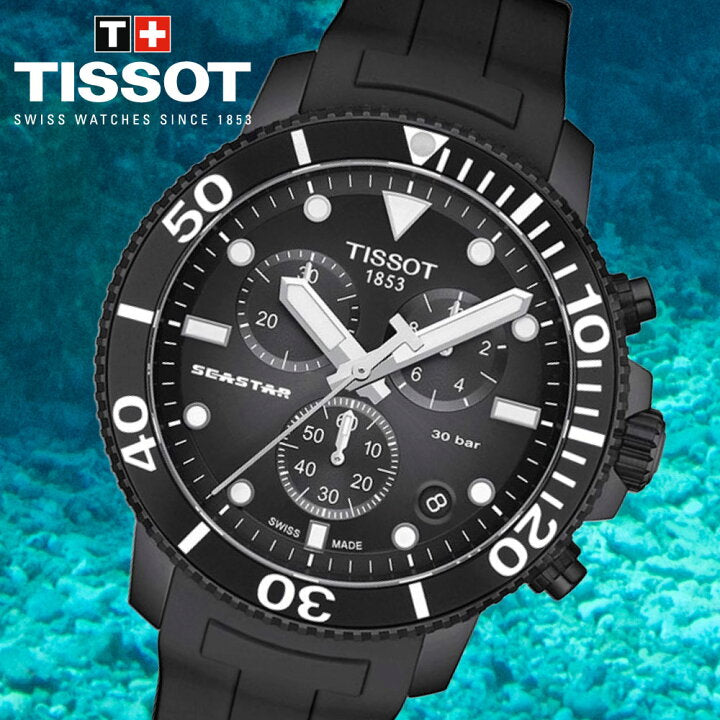 Tissot Seaster 1000 Chronograph Black Dial Black Rubber Strap Watch For Men - T120.417.37.051.02