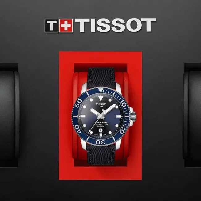 Tissot Seastar 1000 Powermatic 80 Silicium Blue Dial Nylon Strap Watch For Men - T120.407.17.041.01