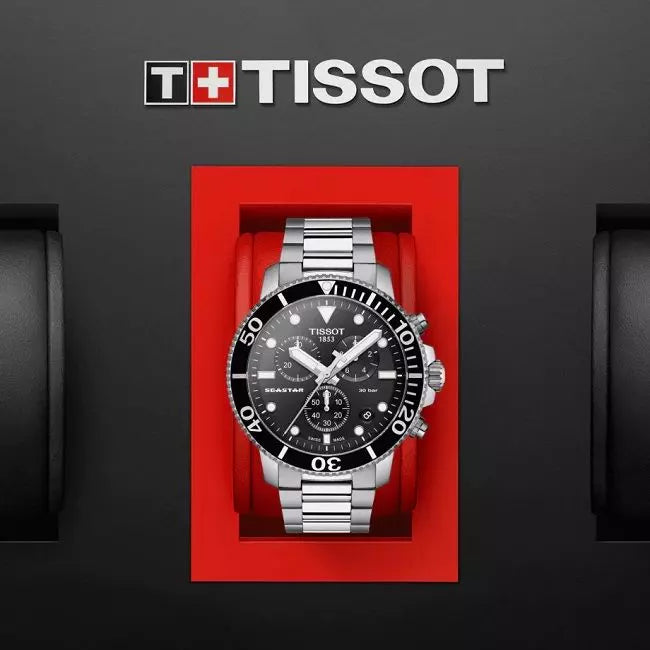 Tissot Seaster 1000 Chronograph Quartz Black Dial Silver Steel Strap Watch For Men - T120.417.11.051.00