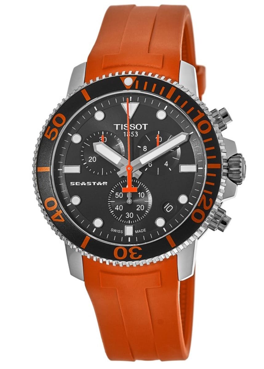 Tissot Seaster 1000 Chronograph Black Dial Orange Rubber Strap Watch For Men - T120.417.17.051.01