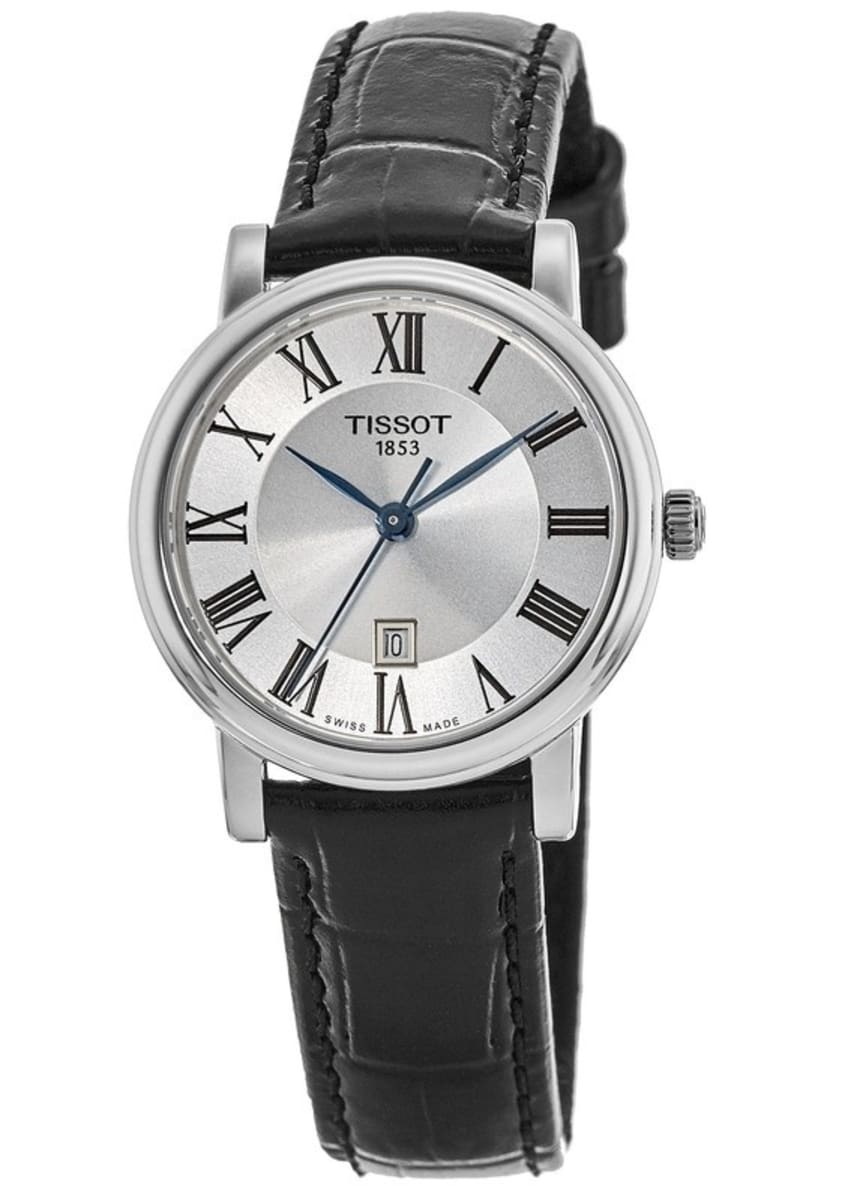 Tissot Carson Premium Lady Silver Dial Black Leather Strap Watch For Women - T122.210.16.033.00