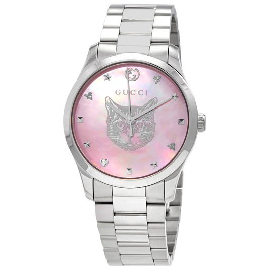 Gucci G Timeless Quartz Mother of Pearl Pink Dial Silver Steel Strap Unisex Watch - YA1264166