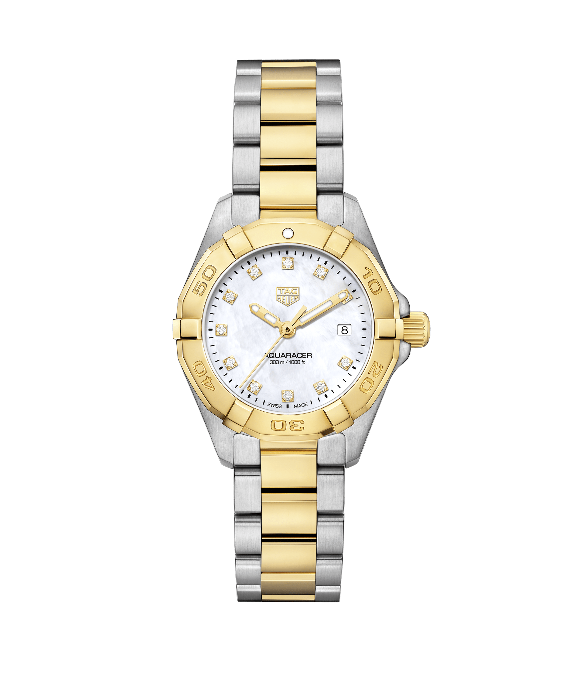 Tag Heuer Aquaracer Quartz Diamonds Mother of Pearl Dial Two Tone Steel Strap Watch for Women - WBD1423.BB0321