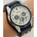 Fossil Coachman Chronograph White Dial Blue Leather Strap Watch for Men - CH3051