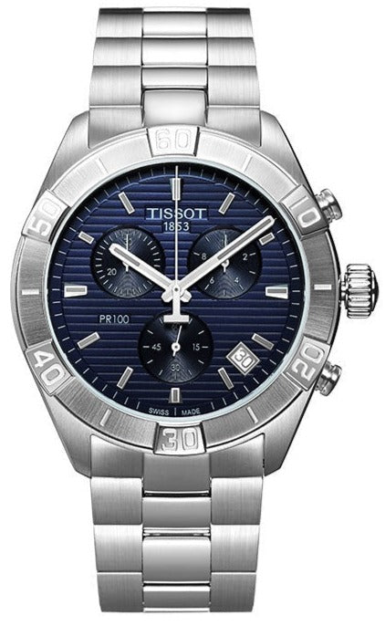 Tissot PR 100 Sport Quartz Chronograph Blue Dial Silver Stainless Steel Watch For Men - T101.617.11.041.00