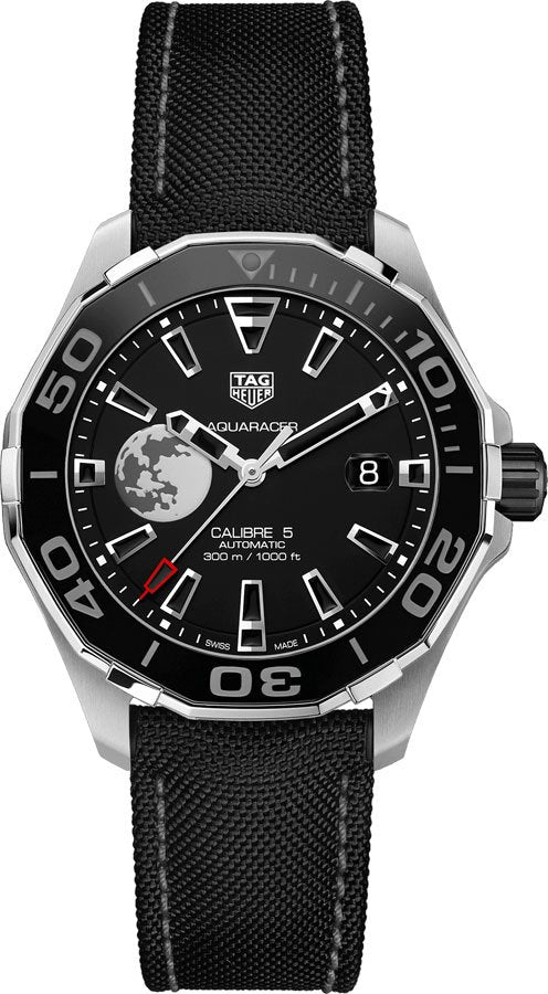 Tag Heuer Aquaracer Calibre 5 Black Moon Dial Black Fabric Strap Watch for Men - WAY201J.FC6370