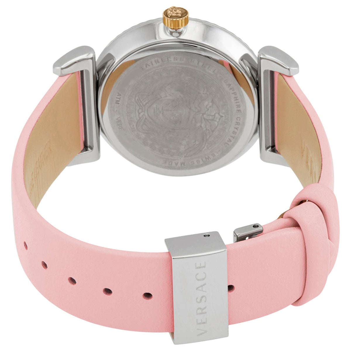 Versace V-Motif Silver Dial Pink Leather Strap Watch for Women - VERE00118