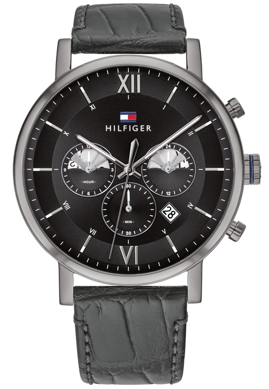 Tommy Hilfiger Evan Black Dial Black Leather Strap Watch for Men - 1710395