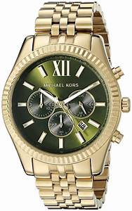 Michael Kors Lexington Chronograph Green Dial Gold Steel Strap Watch for Men - MK8446