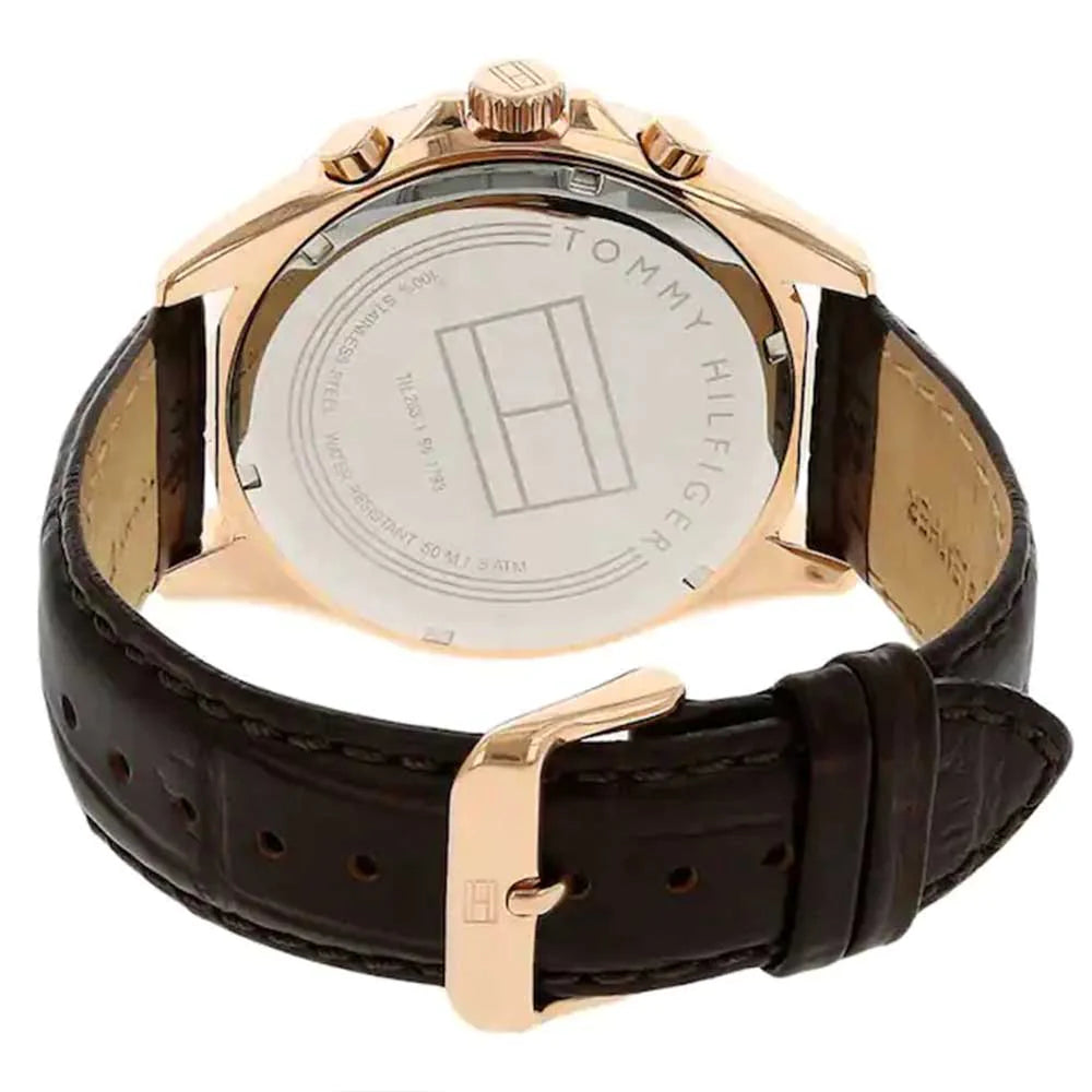 Tommy Hilfiger Luke Quartz White Dial Brown Leather Strap Watch for Men - 1791118