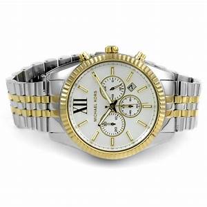 Michael Kors Lexington Silver Dial Two Tone Steel Strap Watch for Men - MK8344