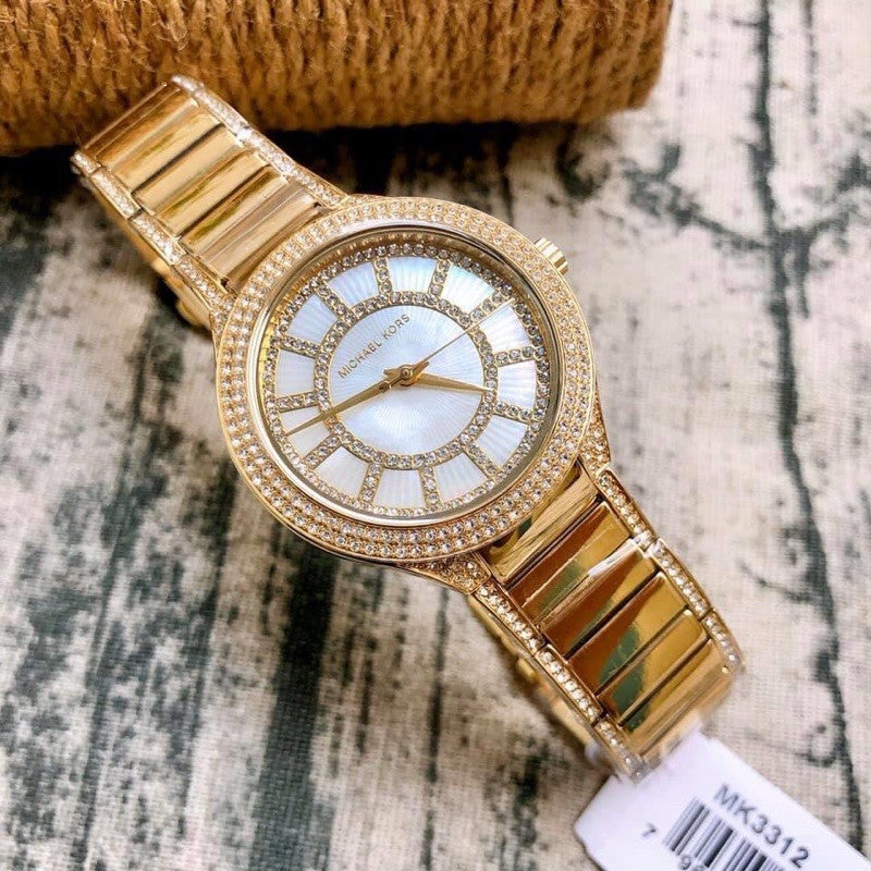 Michael Kors Kerry Mother of Pearl Dial Gold Steel Strap Watch for Women - MK3312