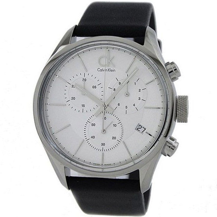 Calvin Klein Masculine Chronograph White Dial Black Leather Strap Watch for Men - K2H27120