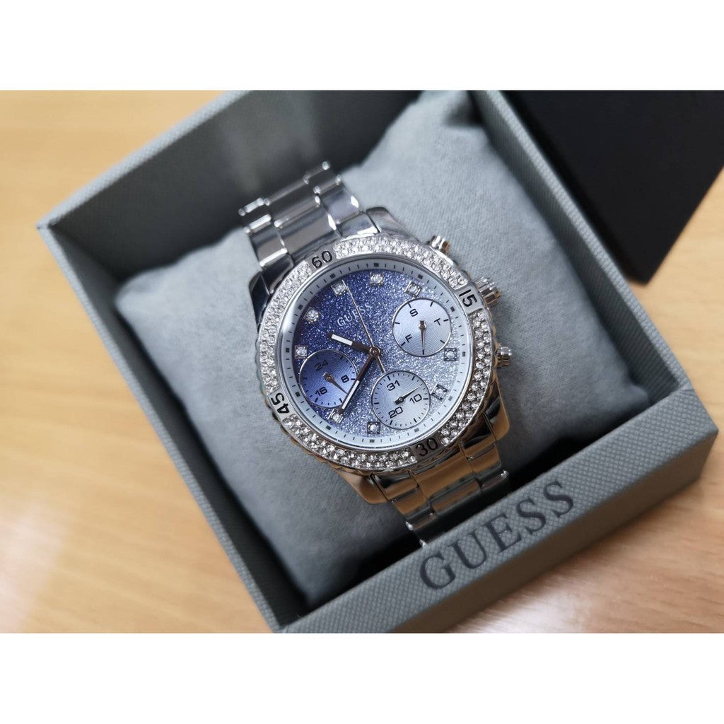 Guess Confetti Diamonds Blue Dial Silver Steel Strap Watch for Women - W0774L6